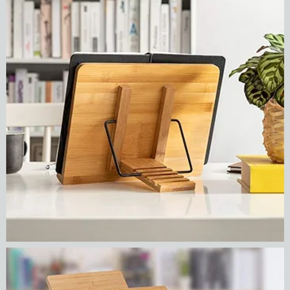 Bamboo Adjustable Tablet & Book Stand - Natural Wood - Picture 3 of 7